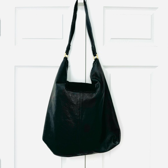 MARGOT Black Leather Suede Fringe Hobo Shoulder Bag Purse - Picture 9 of 11